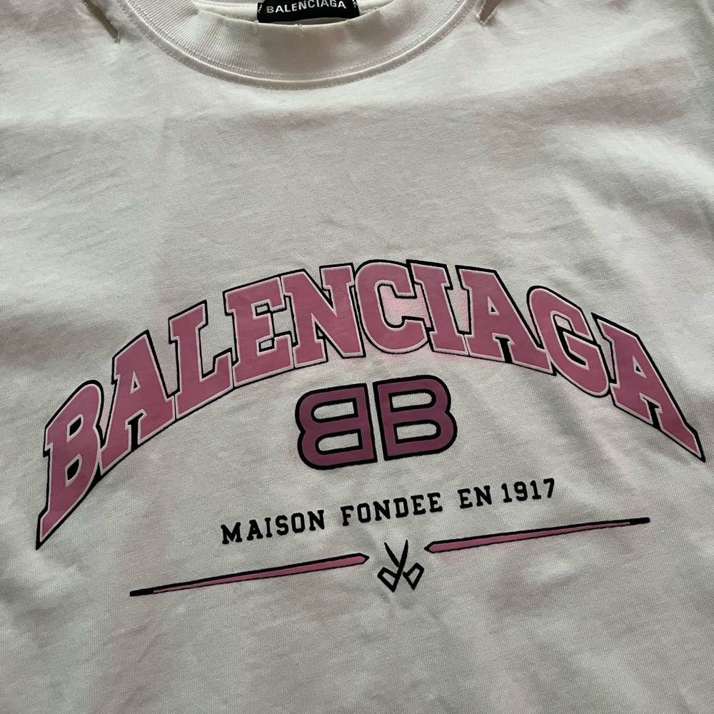 Balenciaga White Tee with Pink Accents - Picture 8 of 8